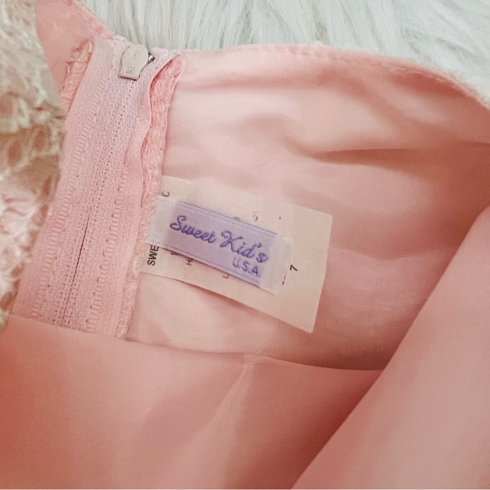 Sweet Kids Soft French Lace  with Dupioni Girls Dress SK724 Blush Color - Picture 5 of 13